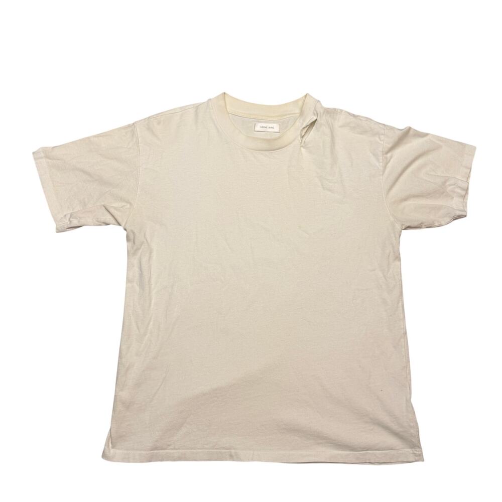Anine Bing Milo Tee Shirt Women's Medium Off White Distressed Vintage Streetwear